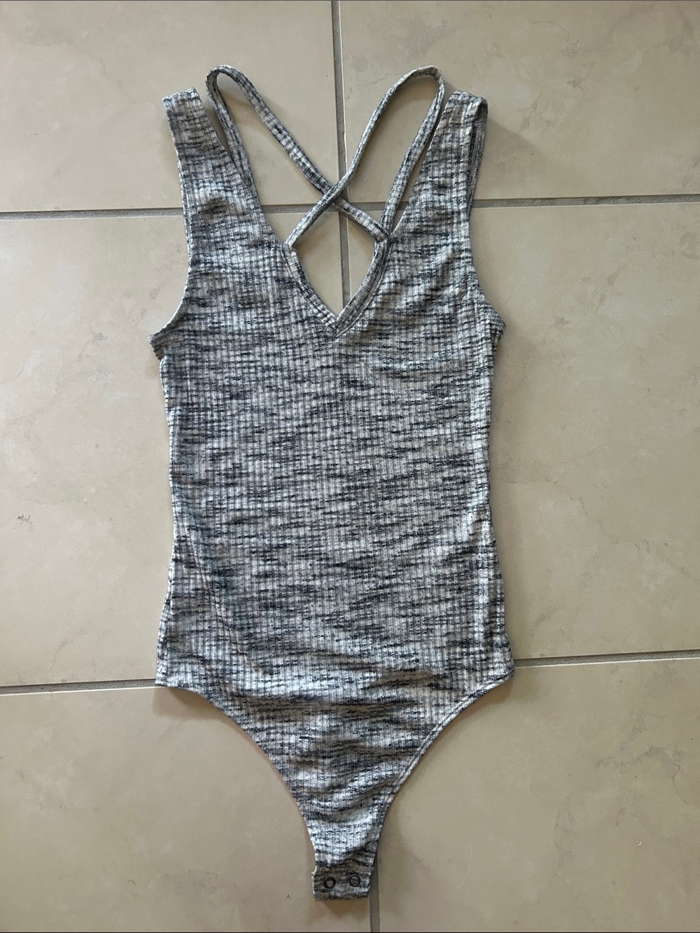 Express Gray Ribbed Crisscross Back Bodysuit Size Small